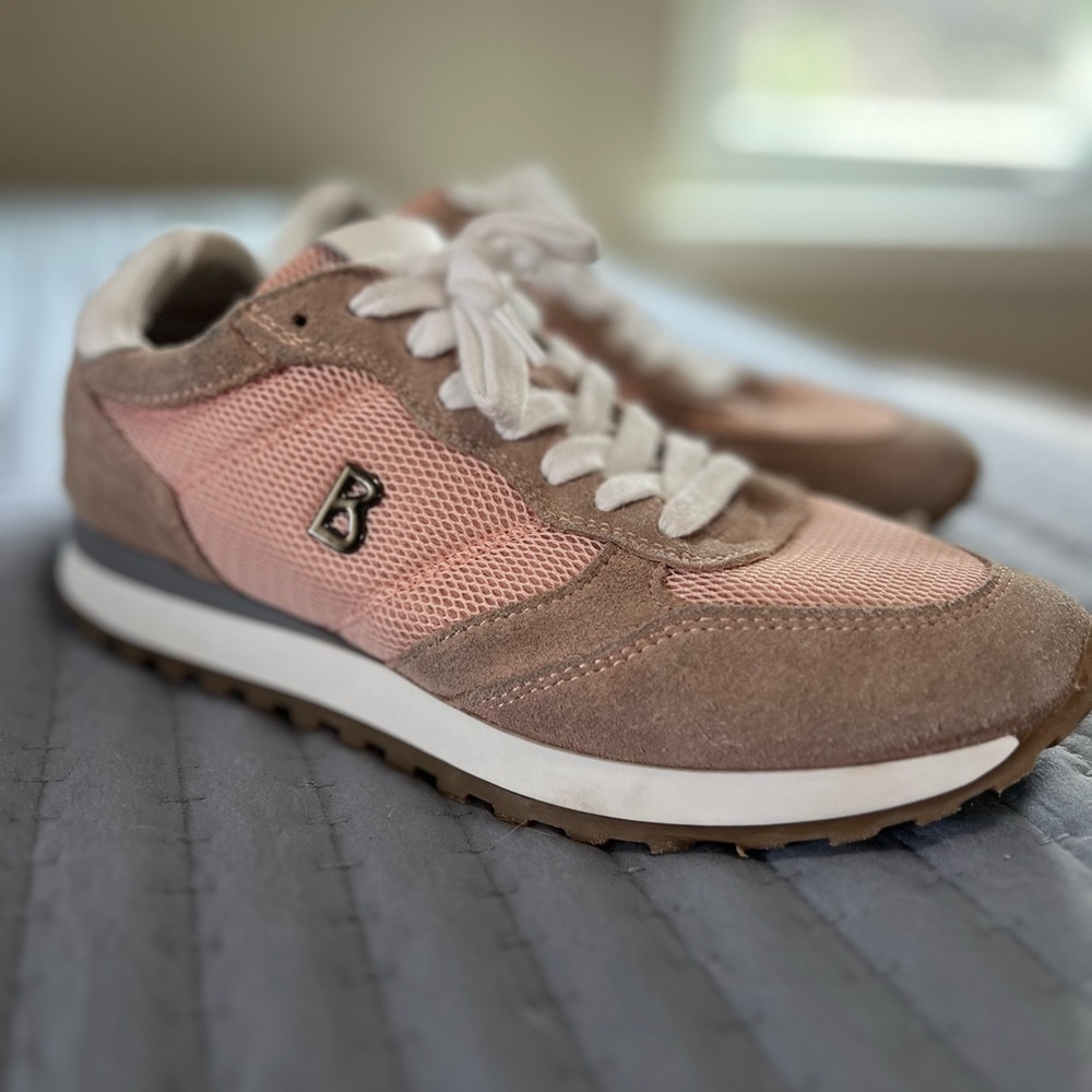 Bogner Pink and Taupe Suede Mesh Sneakers